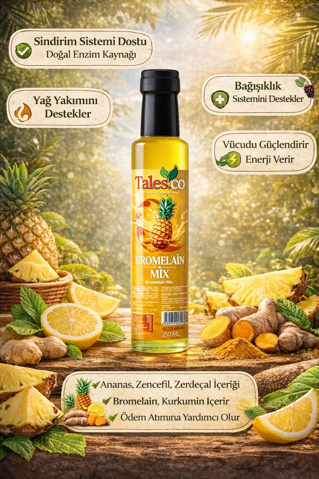 Bromelain Mix – Ananas Özlü Bitkisel Karışım Arındırıcı İçecek 250 ml